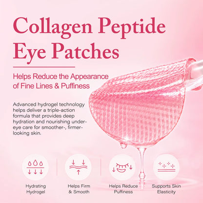 Masaigge Collagen Hydrating Gel Pads Collagen Peptide Eye Patches with Collagen Water 15 Peptide Complex Niacinamide Caffeine