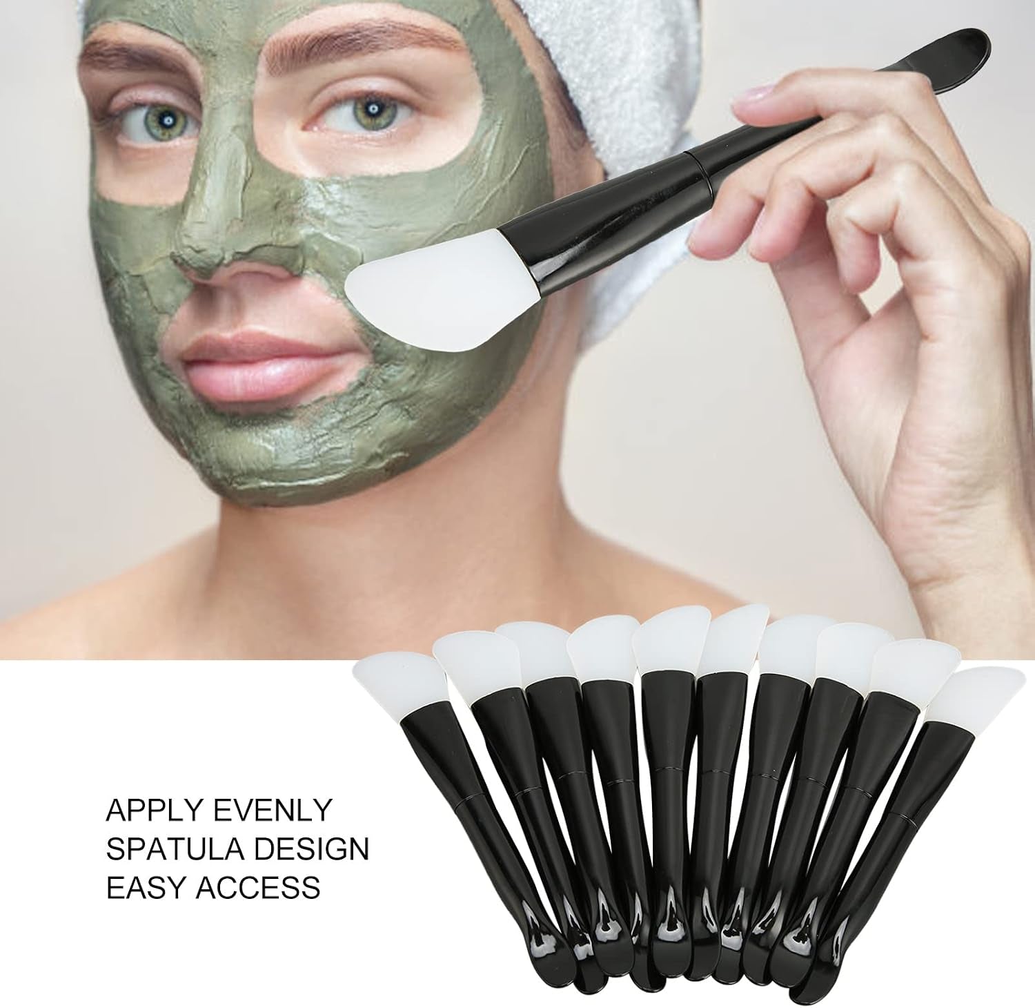 10Pcs Silicone Facial Mask Brush, Mud Mask Applicator with Dual Sided Design, Clay Mask Brush with Ergonomic Handle, Mask Beauty Tool for Mud Clay Mask Modeling Mask Body Lotion