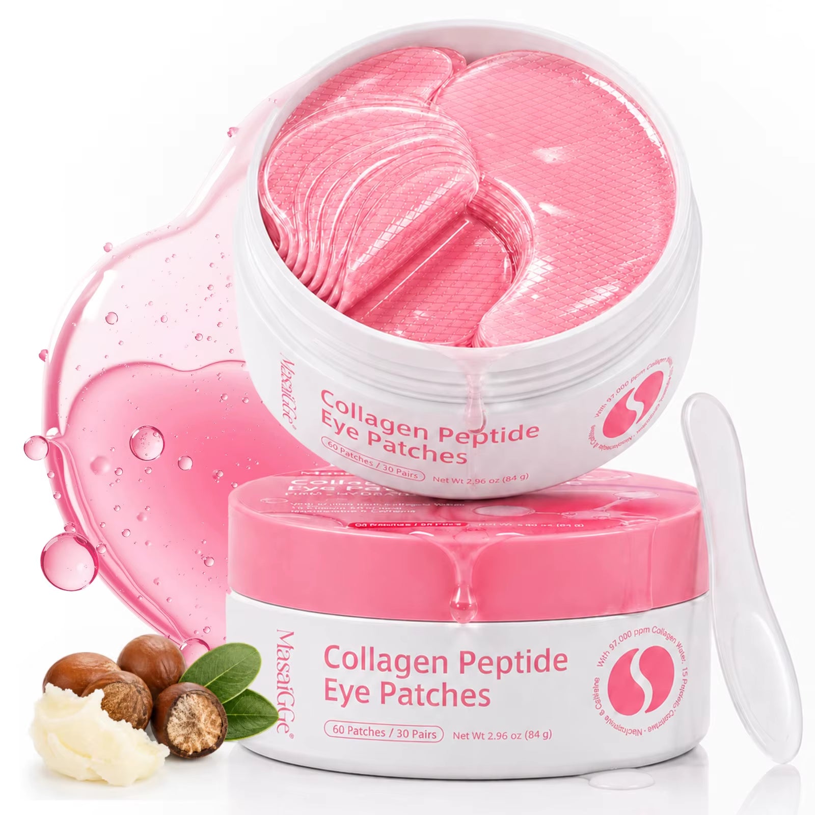 Masaigge Collagen Hydrating Gel Pads Collagen Peptide Eye Patches with Collagen Water 15 Peptide Complex Niacinamide Caffeine